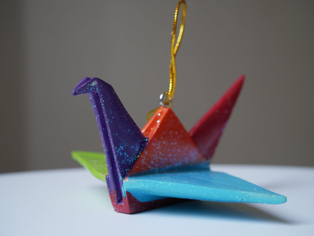 Cure Brain Cancer <br>Rainbow Glitter Crane Ornament