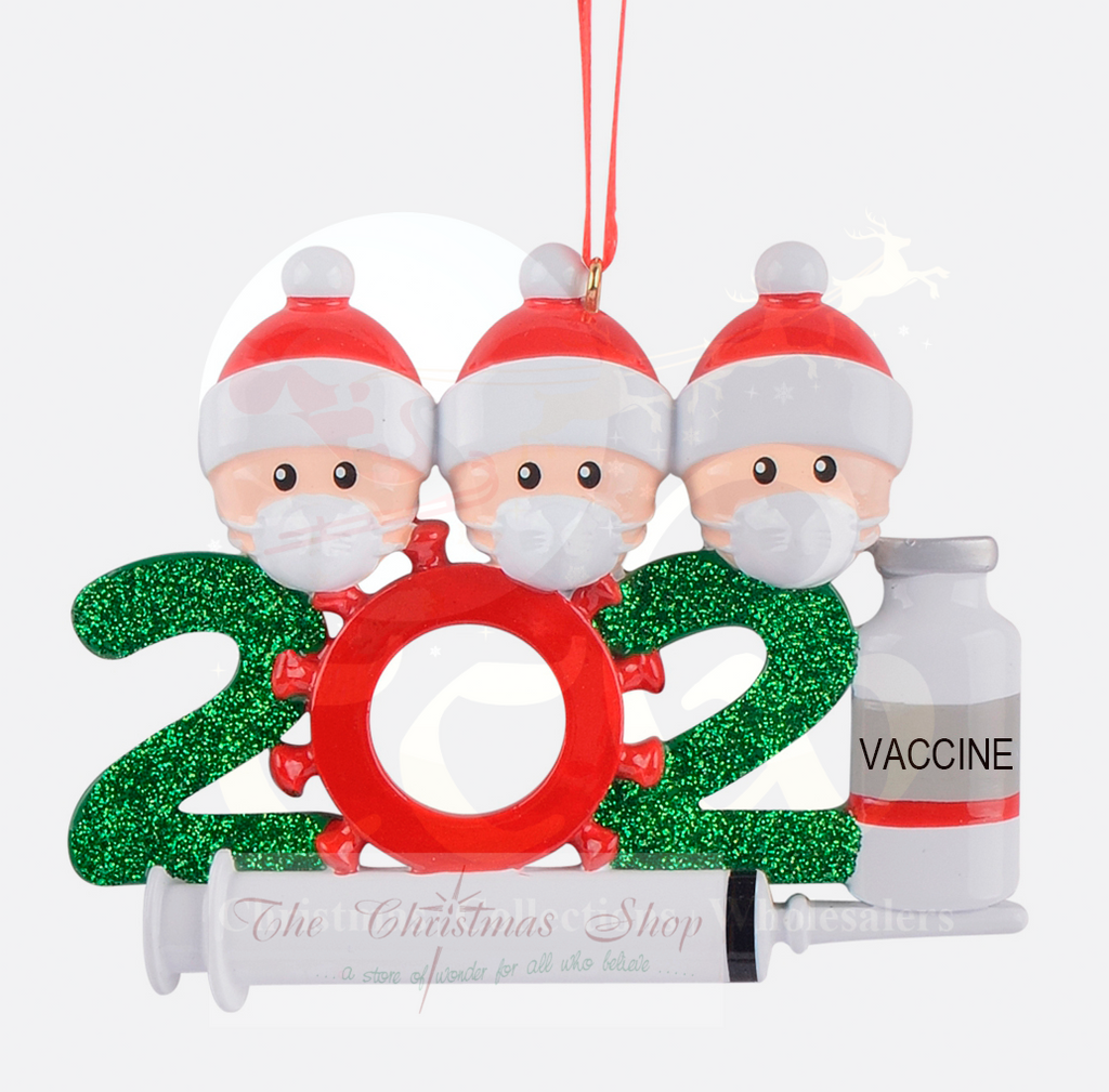 SALE - 60% OFF <br> Personalised Hanging Ornament <br> 2021 Covid Family with Mask & Vaccine Keepsake Ornament<br> Family of 3