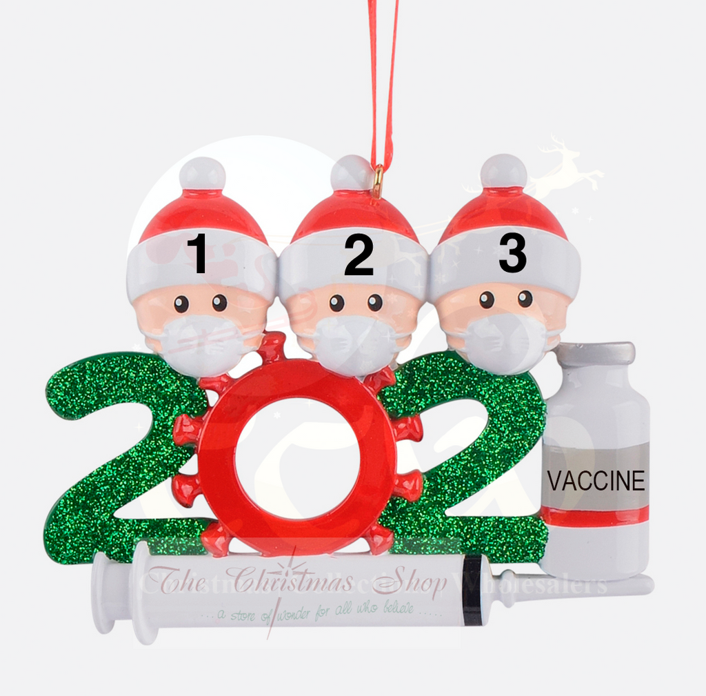 SALE - 50% OFF <br> Personalised Hanging Ornament <br> 2021 Covid Family with Mask & Vaccine Keepsake Ornament<br> Family of 3