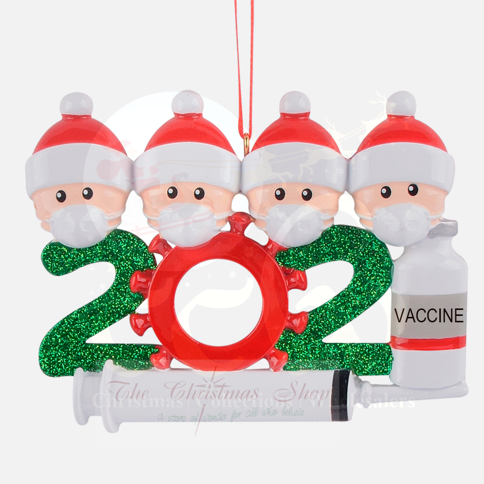 SALE - 50% OFF <br> Personalised Hanging Ornament <br> 2021 Covid Family with Mask & Vaccine Keepsake Ornament<br> Family of 4