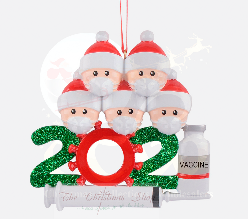 SALE - 50% OFF <br> Personalised Hanging Ornament <br> 2021 Covid Family with Mask & Vaccine Keepsake Ornament<br> Family of 5