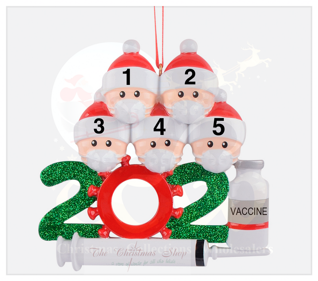 SALE - 50% OFF <br> Personalised Hanging Ornament <br> 2021 Covid Family with Mask & Vaccine Keepsake Ornament<br> Family of 5
