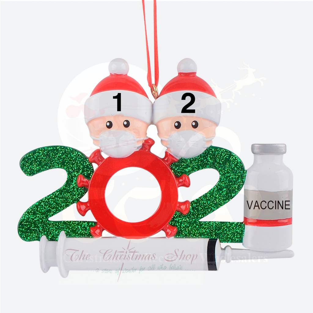 SALE - 50% OFF <br> Personalised Hanging Ornament <br> 2021 Covid Family with Mask & Vaccine Keepsake Ornament<br> Family of 2