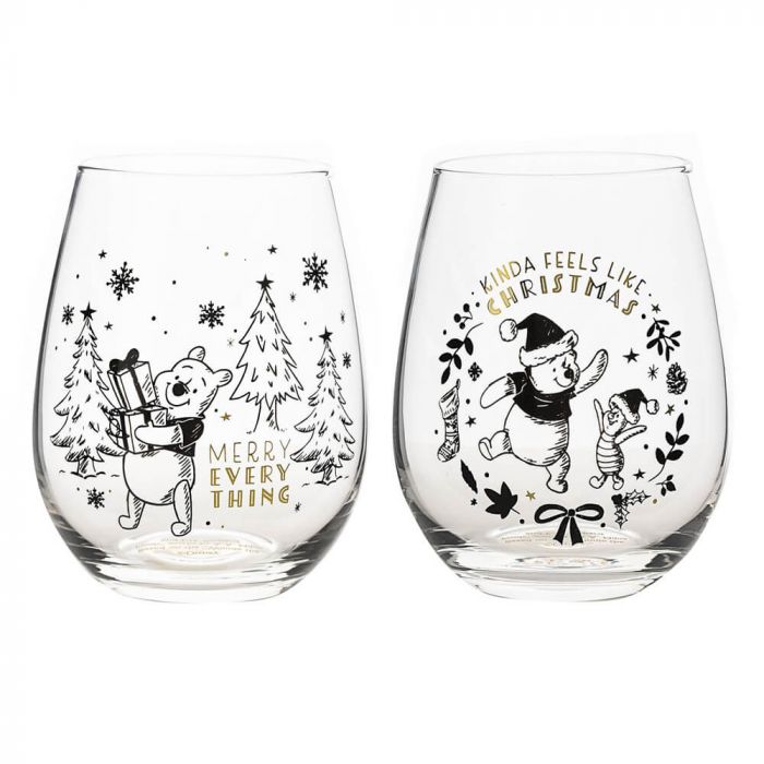 Disney Christmas <br> Collectible Set of 2 Glasses <br> Winnie the Pooh