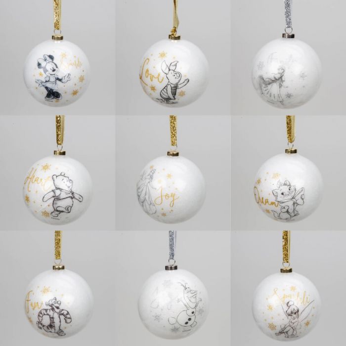 Disney Christmas <br> Collectible White Glitter Baubles (Set of 15)