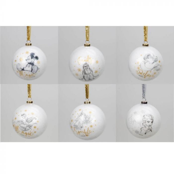 Disney Christmas <br> Collectible White Glitter Baubles (Set of 15)