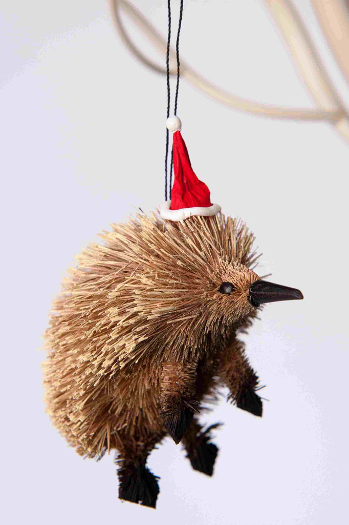 Bristlebrush Designs <br> Hanging Ornament <br>Echidna with Santa Hat <BR> Back in Stock Soon!
