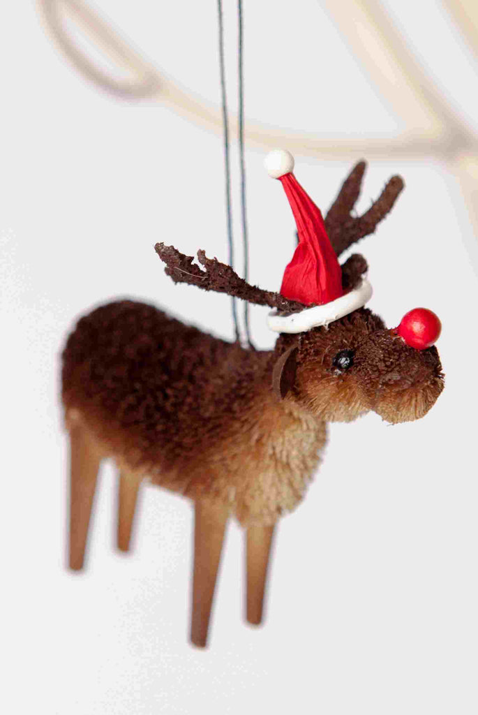 Bristlebrush Designs <br> Rudolph with Santa Hat <br> Hanging Ornament