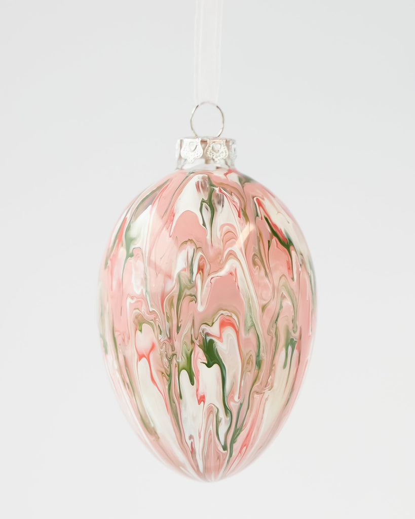 Hanging Ornament <br> Glass Melt Egg <br> Pink/Green (12cm)