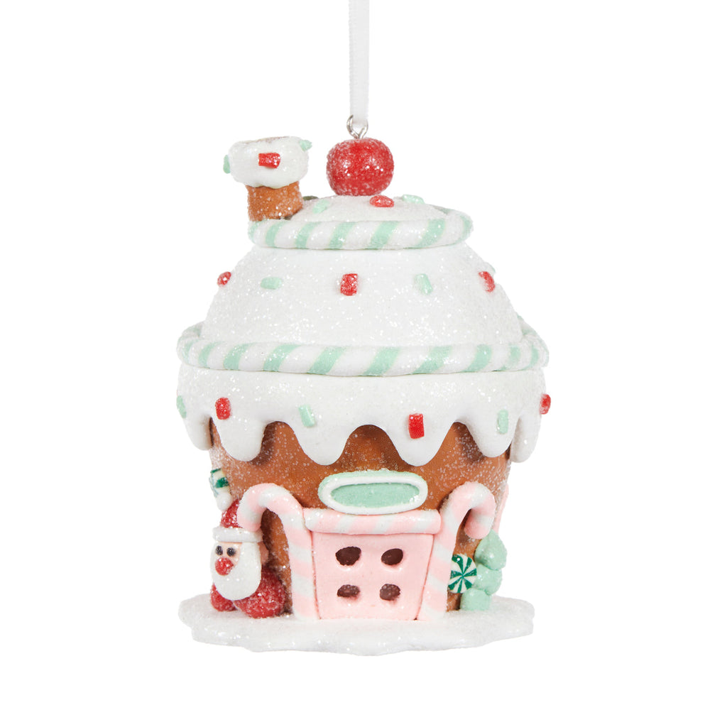 Hanging Ornament - LED Ice Cream House with Santa