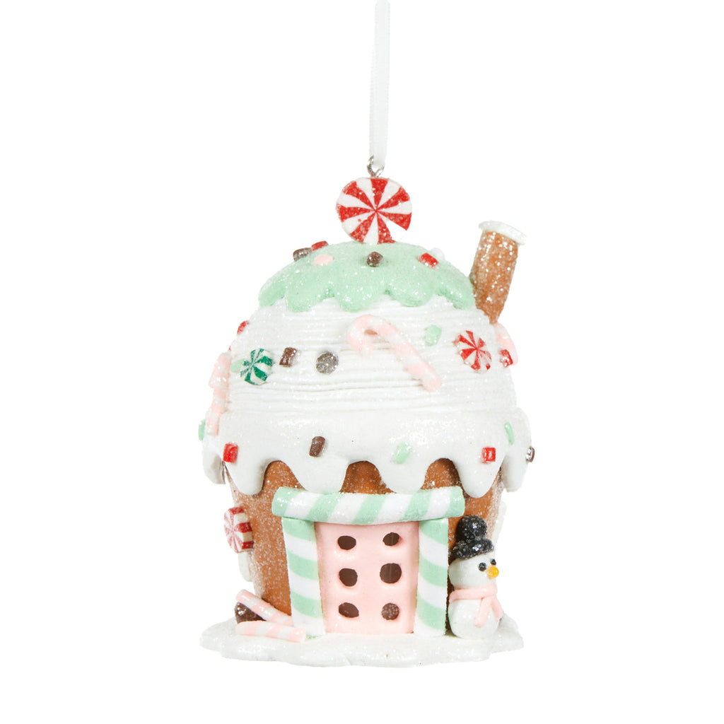 Hanging Ornament - LED Ice Cream House with Snowman
