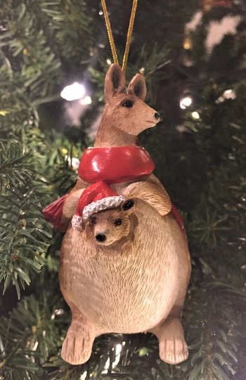 Bristlebrush Designs <br> Kangaroo Christmas Tree Ornament (with Joey and Scarf)