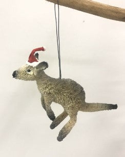 Bristlebrush Designs <br> Hanging Ornament <br> Kangaroo (Grey) with Santa Hat