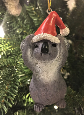 Bristlebrush Designs <br> Koala Christmas Tree Ornament with Santa Hat