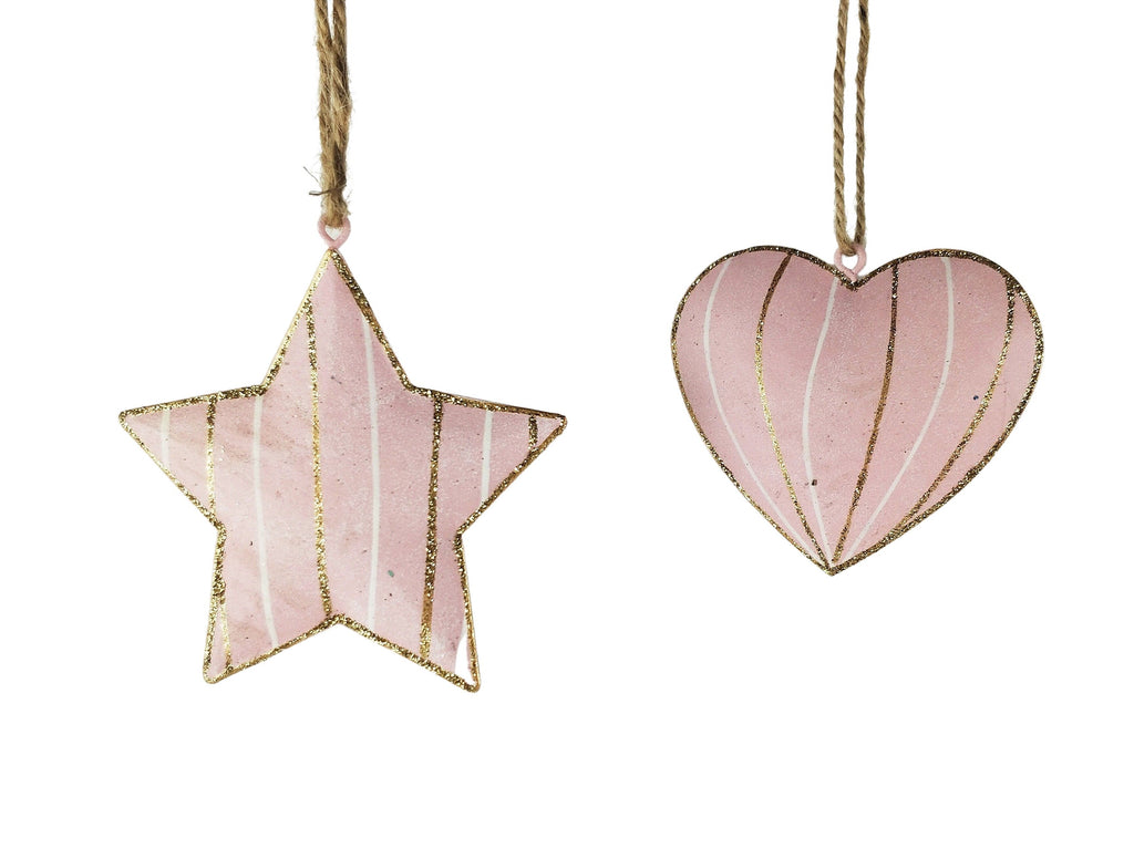 Metal Striped Glitter Heart & Star <br> Hanging Decoration