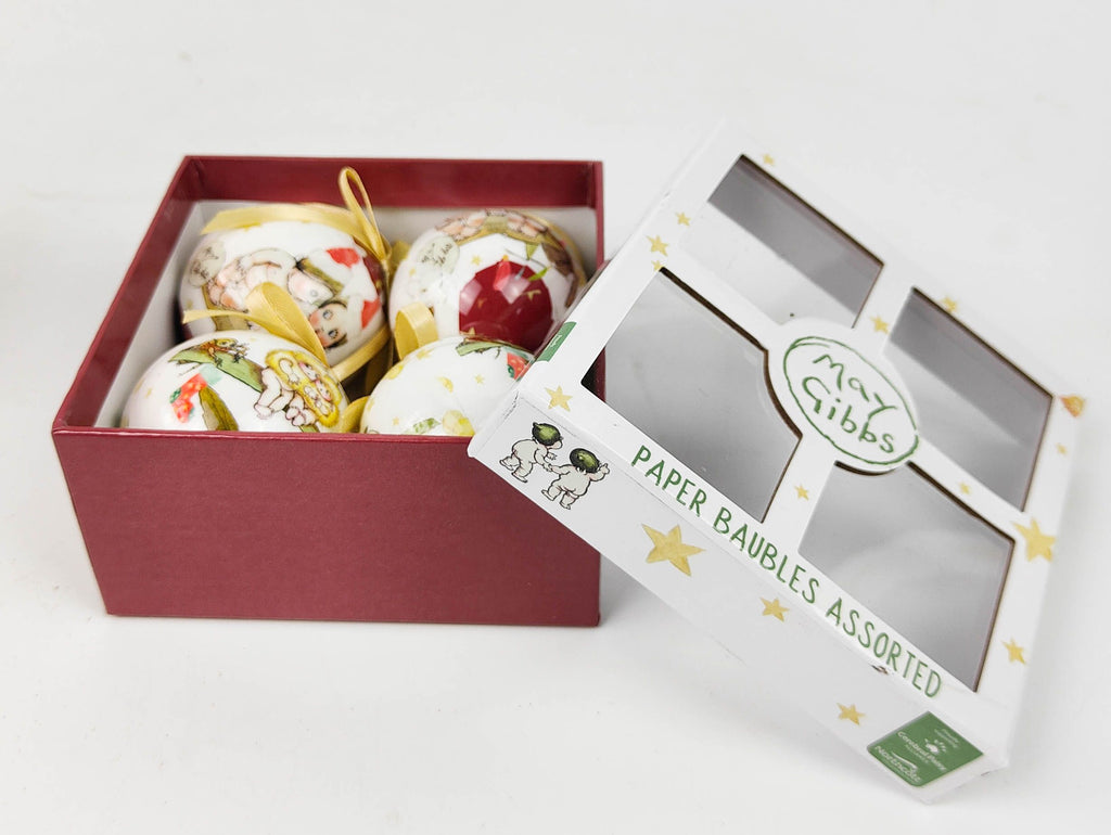 May Gibbs Christmas <br> 4 Bauble Gift Box Red