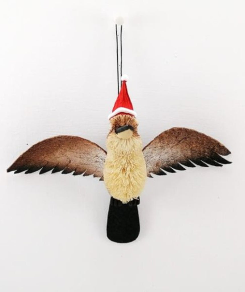Bristlebrush Designs <br> Hanging Ornament <br> Kookaburra With Wings and Santa Hat