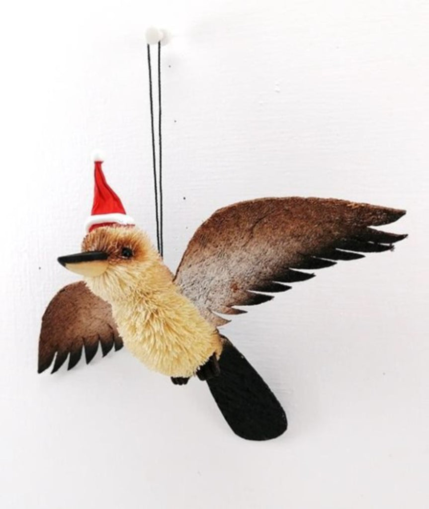 Bristlebrush Designs <br> Hanging Ornament <br> Kookaburra With Wings and Santa Hat